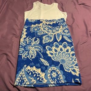 Lularoe Cassie skirt, blue and cream floral